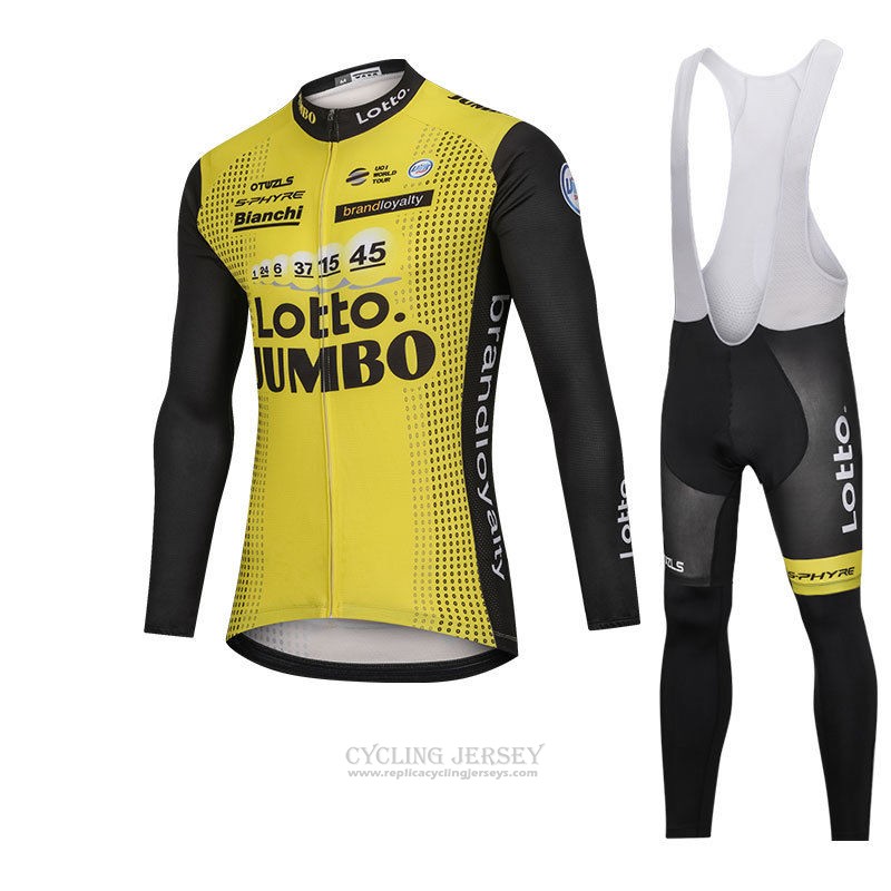 2018 Cycling Jersey Lotto NL Jumbo Yellow Long Sleeve and Bib Tight